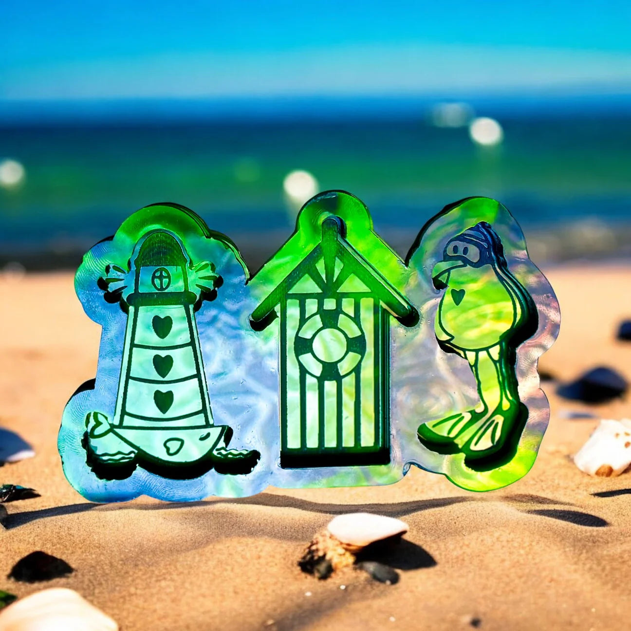 Seagull, Lighthouse, Beach Hut Trio