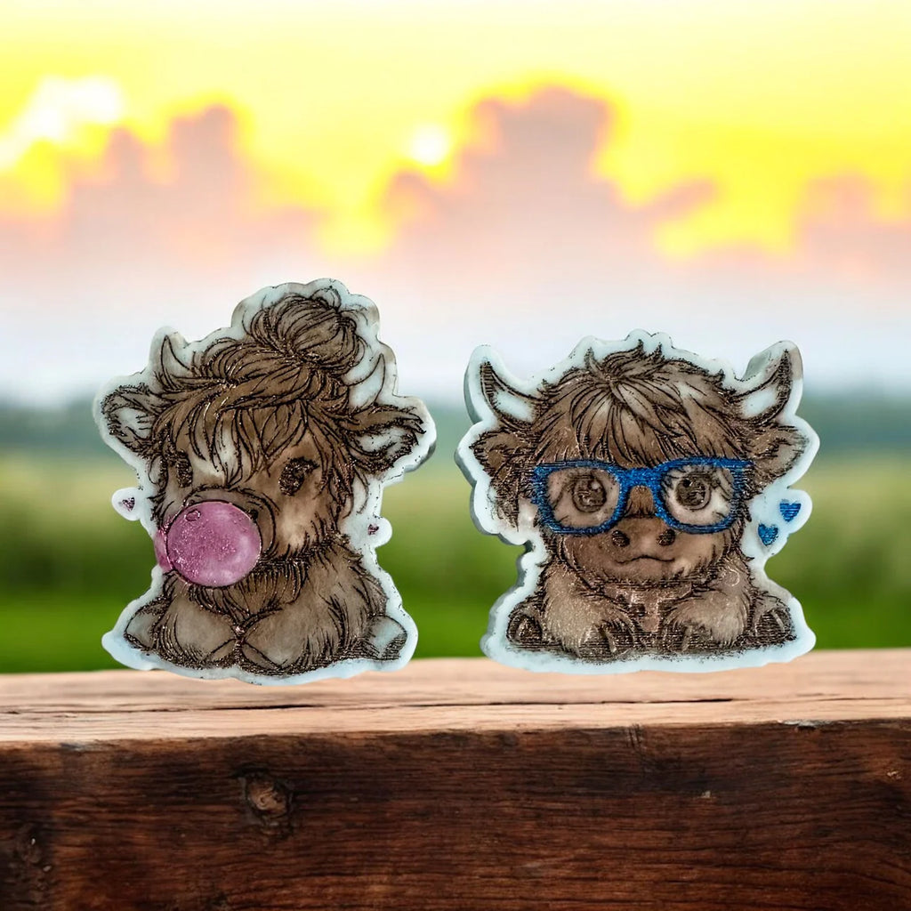 Bubblegum & Glasses Highland Cow Duo