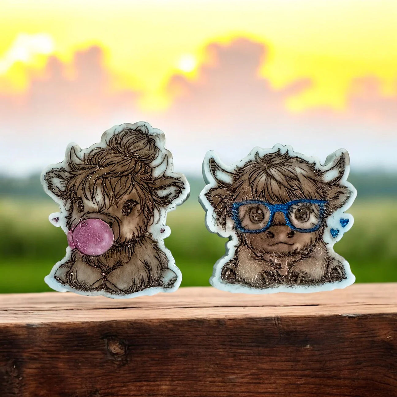 Bubblegum & Glasses Highland Cow Duo